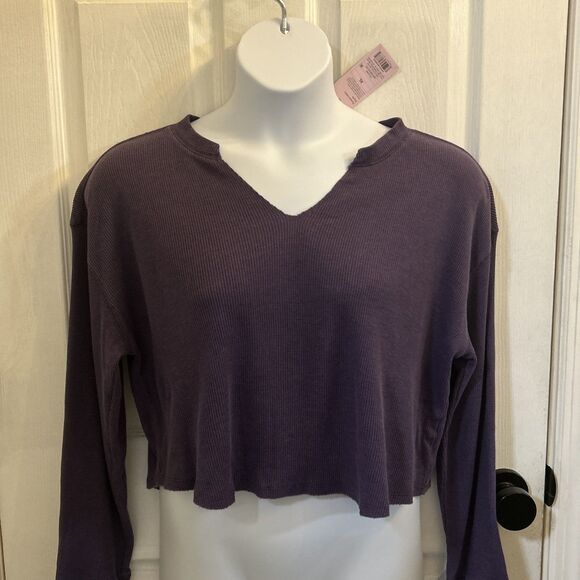 Wild Fable Women’s XL Purple Cropped Waffle Knit Thermal Long Sleeve Top NWT - Picture 8 of 16